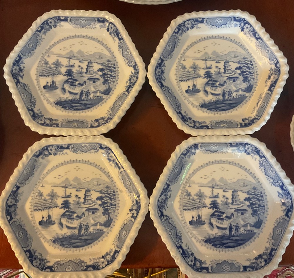 GEORGIAN BLUE & WHITE RIDGWAY INDIA TEMPLE DINNER SERVICE c1820 View XIX