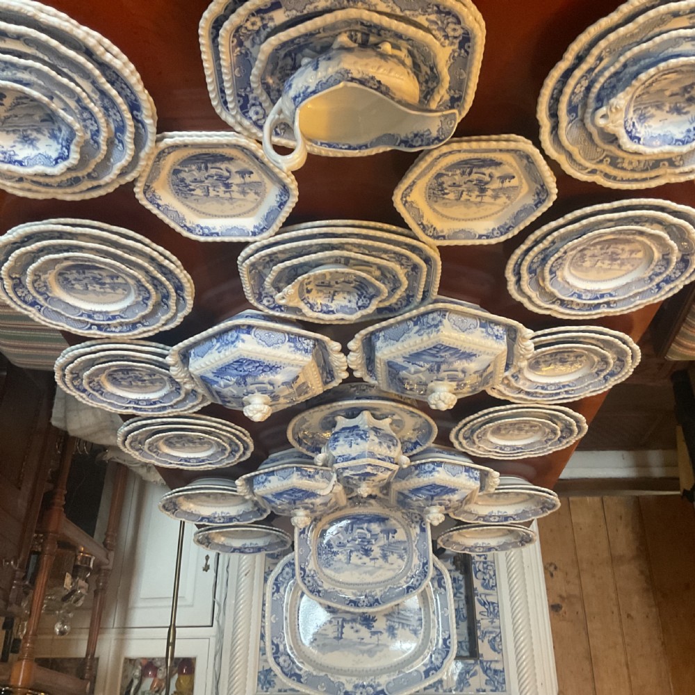 GEORGIAN BLUE & WHITE RIDGWAY INDIA TEMPLE DINNER SERVICE c1820 View XX