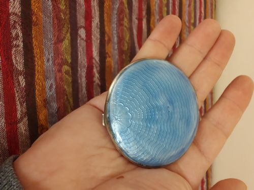 Art Deco 1934 Solid Silver Guilloche Enamel Compact  