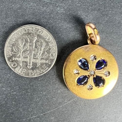 FRENCH LUCKY FOUR LEAF CLOVER 18K YELLOW GOLD SAPPHIRE DIAMOND CHARM PENDANT - ADDITIONAL PHOTO 13