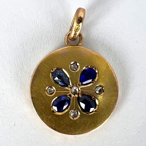 FRENCH LUCKY FOUR LEAF CLOVER 18K YELLOW GOLD SAPPHIRE DIAMOND CHARM PENDANT - ADDITIONAL PHOTO 17