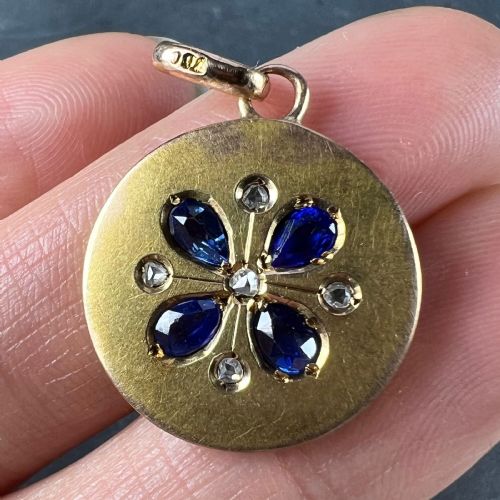 FRENCH LUCKY FOUR LEAF CLOVER 18K YELLOW GOLD SAPPHIRE DIAMOND CHARM PENDANT - ADDITIONAL PHOTO 24