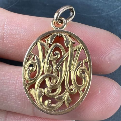 ANTIQUE FRENCH 18K YELLOW GOLD OMMO INITIALS MONOGRAM CHARM PENDANT - ADDITIONAL PHOTO 5