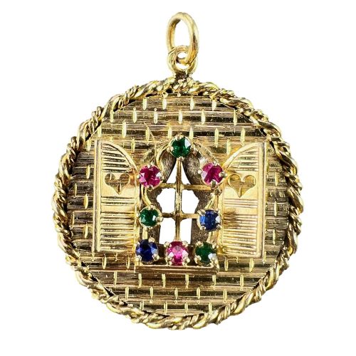 french open window love heart 18k yellow gold gem set pendant - CATEGORY: ANTIQUE JEWELLERY - DATED 1950