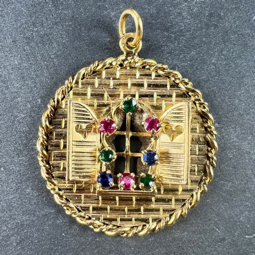 FRENCH OPEN WINDOW LOVE HEART 18K YELLOW GOLD GEM SET PENDANT - ADDITIONAL PHOTO 1