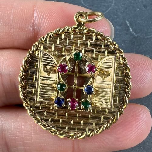 FRENCH OPEN WINDOW LOVE HEART 18K YELLOW GOLD GEM SET PENDANT - ADDITIONAL PHOTO 4