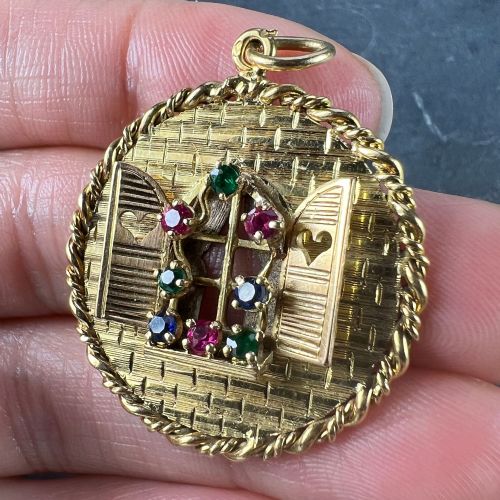 FRENCH OPEN WINDOW LOVE HEART 18K YELLOW GOLD GEM SET PENDANT - ADDITIONAL PHOTO 5