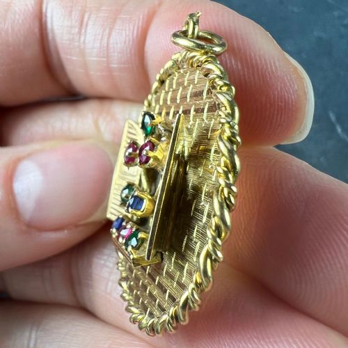 FRENCH OPEN WINDOW LOVE HEART 18K YELLOW GOLD GEM SET PENDANT - ADDITIONAL PHOTO 7