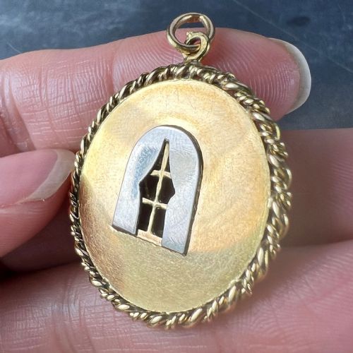 FRENCH OPEN WINDOW LOVE HEART 18K YELLOW GOLD GEM SET PENDANT - ADDITIONAL PHOTO 9