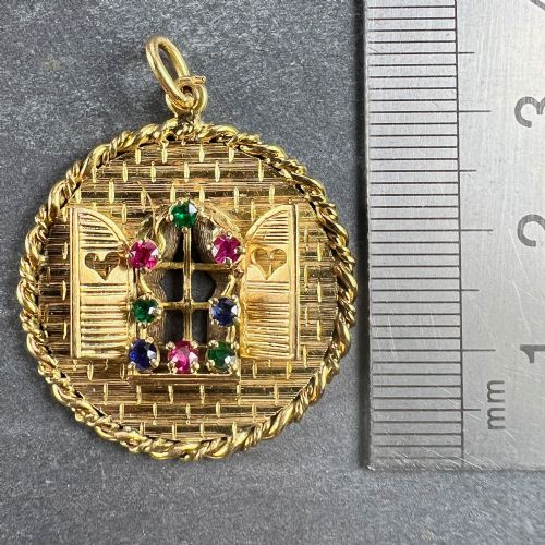 FRENCH OPEN WINDOW LOVE HEART 18K YELLOW GOLD GEM SET PENDANT - ADDITIONAL PHOTO 11