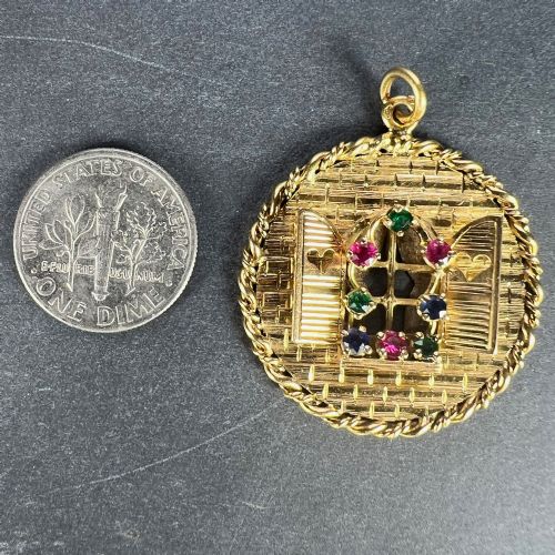 FRENCH OPEN WINDOW LOVE HEART 18K YELLOW GOLD GEM SET PENDANT - ADDITIONAL PHOTO 12