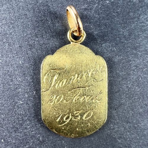 FRENCH RELIGIOUS 18K YELLOW GOLD ST THERESE CHARM PENDANT - ADDITIONAL PHOTO 2