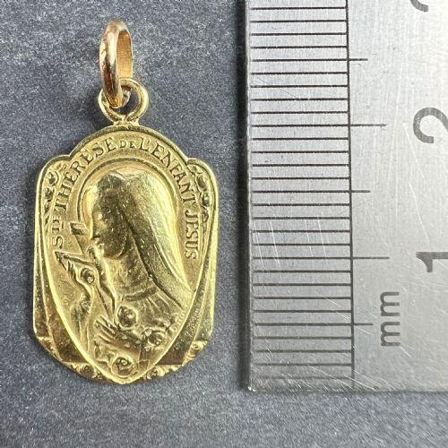 FRENCH RELIGIOUS 18K YELLOW GOLD ST THERESE CHARM PENDANT - ADDITIONAL PHOTO 9