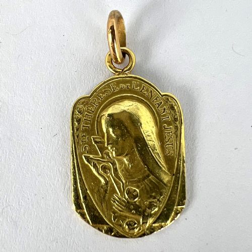 FRENCH RELIGIOUS 18K YELLOW GOLD ST THERESE CHARM PENDANT - ADDITIONAL PHOTO 11