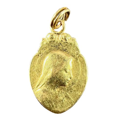 FRENCH RELIGIOUS VIRGIN MARY 18K YELLOW GOLD MEDAL PENDANT