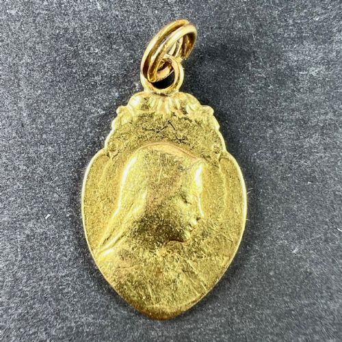 FRENCH RELIGIOUS VIRGIN MARY 18K YELLOW GOLD MEDAL PENDANT - ADDITIONAL PHOTO 1