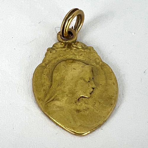 FRENCH RELIGIOUS VIRGIN MARY 18K YELLOW GOLD MEDAL PENDANT - ADDITIONAL PHOTO 12