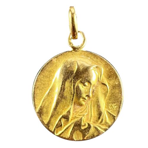 FRENCH RELIGIOUS VIRGIN MARY 18K YELLOW GOLD MEDAL PENDANT