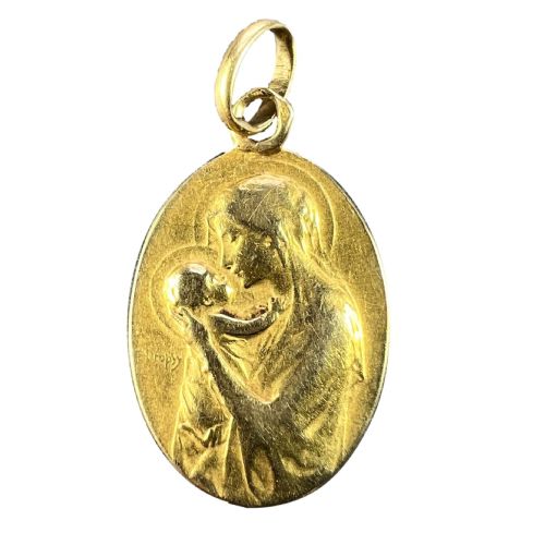 french dropsy madonna and child 18k yellow gold charm pendant - CATEGORY: ANTIQUE JEWELLERY - DATED 1900