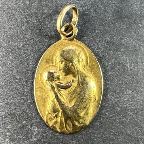 FRENCH DROPSY MADONNA AND CHILD 18K YELLOW GOLD CHARM PENDANT - ADDITIONAL PHOTO 1