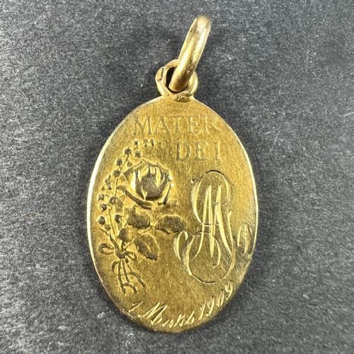 FRENCH DROPSY MADONNA AND CHILD 18K YELLOW GOLD CHARM PENDANT - ADDITIONAL PHOTO 2