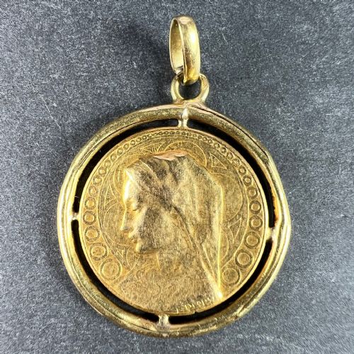 FRENCH DROPSY VIRGIN MARY VIRGO GLORIOSA 18K YELLOW GOLD MEDAL PENDANT - ADDITIONAL PHOTO 1