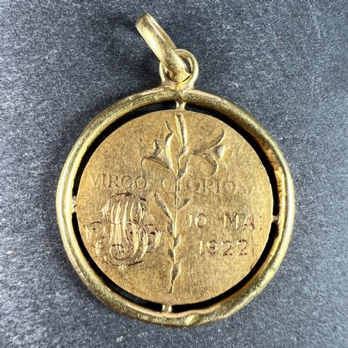 FRENCH DROPSY VIRGIN MARY VIRGO GLORIOSA 18K YELLOW GOLD MEDAL PENDANT - ADDITIONAL PHOTO 2