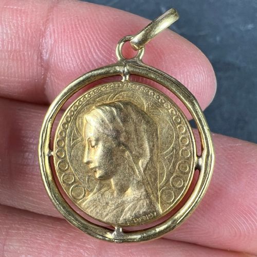FRENCH DROPSY VIRGIN MARY VIRGO GLORIOSA 18K YELLOW GOLD MEDAL PENDANT - ADDITIONAL PHOTO 5