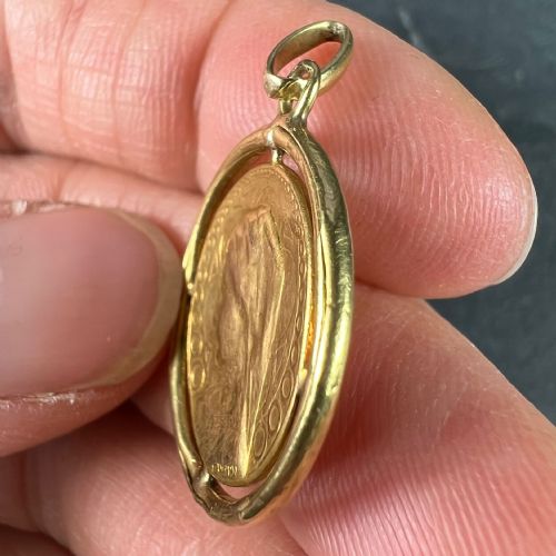 FRENCH DROPSY VIRGIN MARY VIRGO GLORIOSA 18K YELLOW GOLD MEDAL PENDANT - ADDITIONAL PHOTO 6