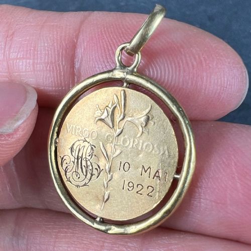 FRENCH DROPSY VIRGIN MARY VIRGO GLORIOSA 18K YELLOW GOLD MEDAL PENDANT - ADDITIONAL PHOTO 7