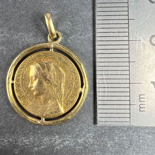 FRENCH DROPSY VIRGIN MARY VIRGO GLORIOSA 18K YELLOW GOLD MEDAL PENDANT - ADDITIONAL PHOTO 9