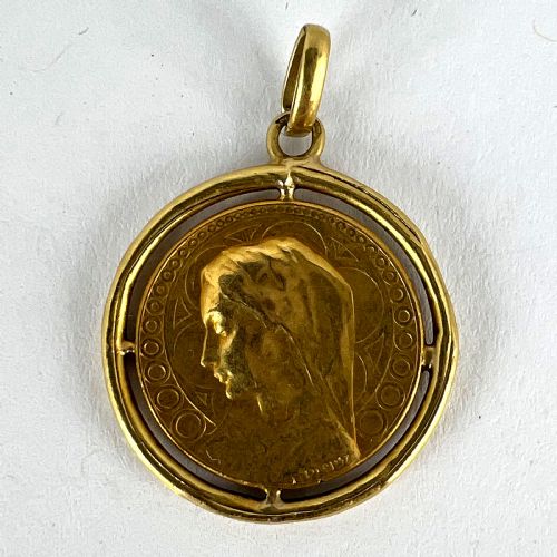 FRENCH DROPSY VIRGIN MARY VIRGO GLORIOSA 18K YELLOW GOLD MEDAL PENDANT - ADDITIONAL PHOTO 11