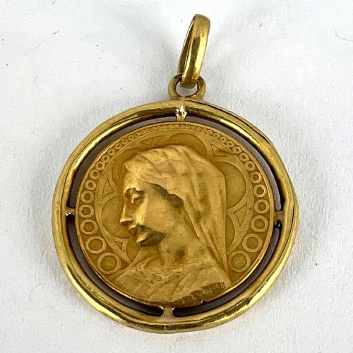 FRENCH DROPSY VIRGIN MARY VIRGO GLORIOSA 18K YELLOW GOLD MEDAL PENDANT - ADDITIONAL PHOTO 12