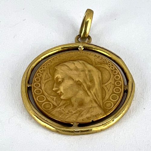 FRENCH DROPSY VIRGIN MARY VIRGO GLORIOSA 18K YELLOW GOLD MEDAL PENDANT - ADDITIONAL PHOTO 13