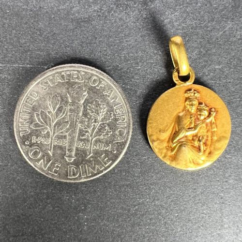 FRENCH DROPSY SACRED HEART MADONNA AND CHILD 18K YELLOW GOLD MEDAL PENDANT - ADDITIONAL PHOTO 8