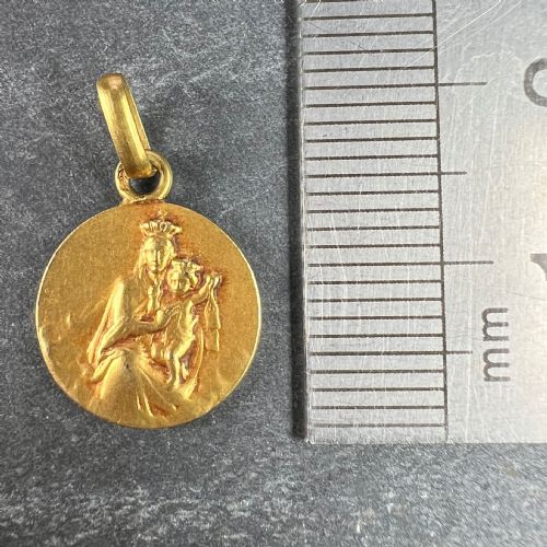 FRENCH DROPSY SACRED HEART MADONNA AND CHILD 18K YELLOW GOLD MEDAL PENDANT - ADDITIONAL PHOTO 9