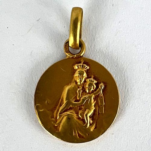 FRENCH DROPSY SACRED HEART MADONNA AND CHILD 18K YELLOW GOLD MEDAL PENDANT - ADDITIONAL PHOTO 10