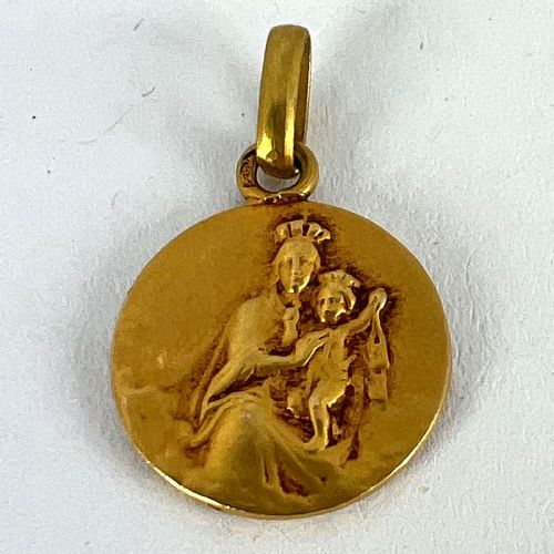 FRENCH DROPSY SACRED HEART MADONNA AND CHILD 18K YELLOW GOLD MEDAL PENDANT - ADDITIONAL PHOTO 11