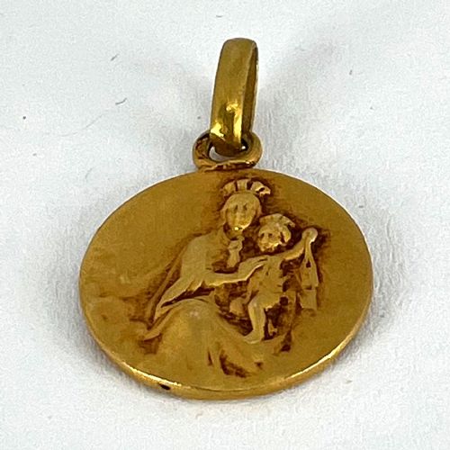 FRENCH DROPSY SACRED HEART MADONNA AND CHILD 18K YELLOW GOLD MEDAL PENDANT - ADDITIONAL PHOTO 12