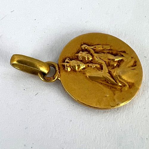 FRENCH DROPSY SACRED HEART MADONNA AND CHILD 18K YELLOW GOLD MEDAL PENDANT - ADDITIONAL PHOTO 13