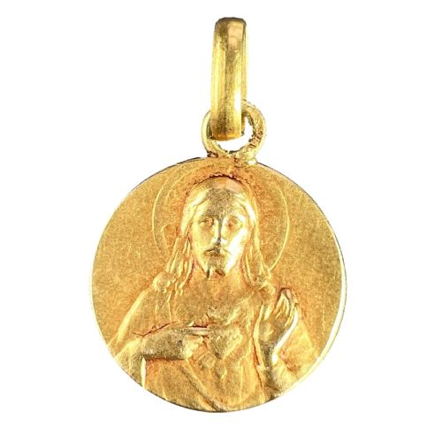 french dropsy sacred heart madonna and child 18k yellow gold medal pendant - CATEGORY: ANTIQUE JEWELLERY - DATED 1930