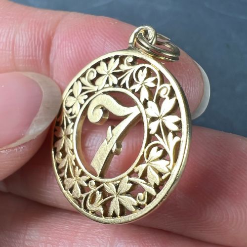 LUCKY 'NUMBER 7' FOUR LEAF CLOVER 18K YELLOW GOLD GOOD LUCK CHARM PENDANT - ADDITIONAL PHOTO 5