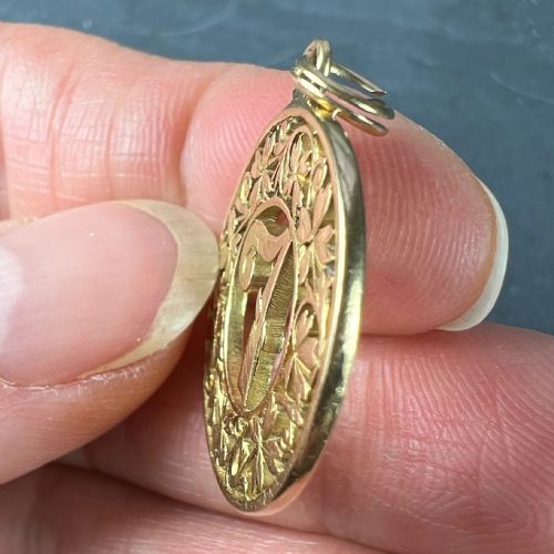 LUCKY 'NUMBER 7' FOUR LEAF CLOVER 18K YELLOW GOLD GOOD LUCK CHARM PENDANT - ADDITIONAL PHOTO 7