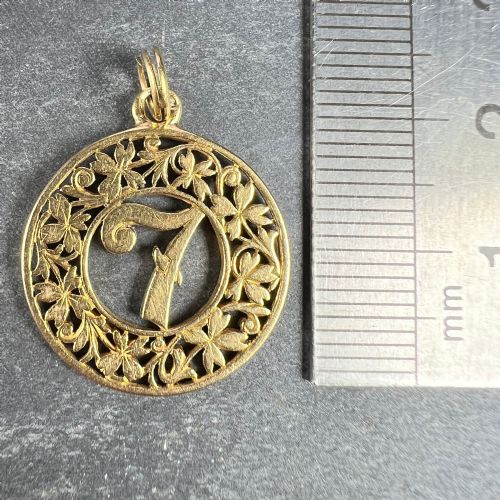 LUCKY 'NUMBER 7' FOUR LEAF CLOVER 18K YELLOW GOLD GOOD LUCK CHARM PENDANT - ADDITIONAL PHOTO 8