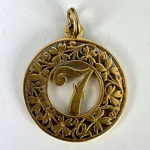 LUCKY 'NUMBER 7' FOUR LEAF CLOVER 18K YELLOW GOLD GOOD LUCK CHARM PENDANT - ADDITIONAL PHOTO 10
