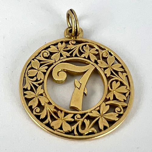 LUCKY 'NUMBER 7' FOUR LEAF CLOVER 18K YELLOW GOLD GOOD LUCK CHARM PENDANT - ADDITIONAL PHOTO 11