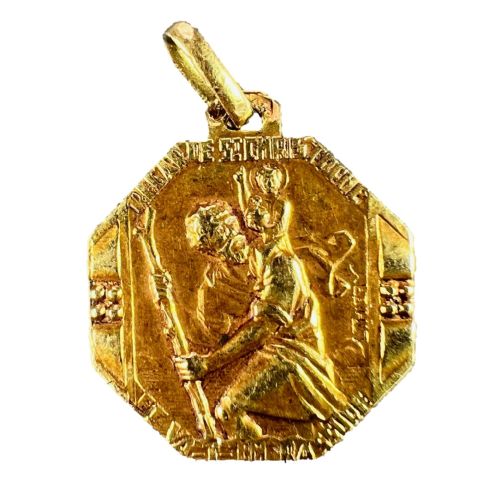 french thiery saint christopher triumph of speed 18k yellow gold charm pendant - CATEGORY: ANTIQUE JEWELLERY - DATED 1920