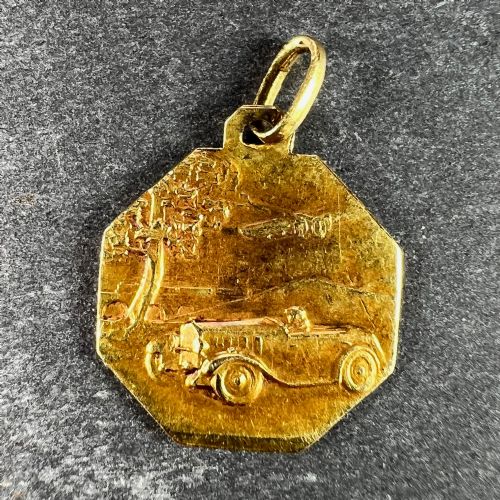 FRENCH THIERY SAINT CHRISTOPHER TRIUMPH OF SPEED 18K YELLOW GOLD CHARM PENDANT - ADDITIONAL PHOTO 2