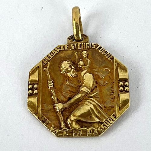 FRENCH THIERY SAINT CHRISTOPHER TRIUMPH OF SPEED 18K YELLOW GOLD CHARM PENDANT - ADDITIONAL PHOTO 11
