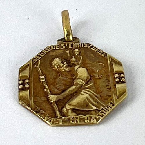 FRENCH THIERY SAINT CHRISTOPHER TRIUMPH OF SPEED 18K YELLOW GOLD CHARM PENDANT - ADDITIONAL PHOTO 12